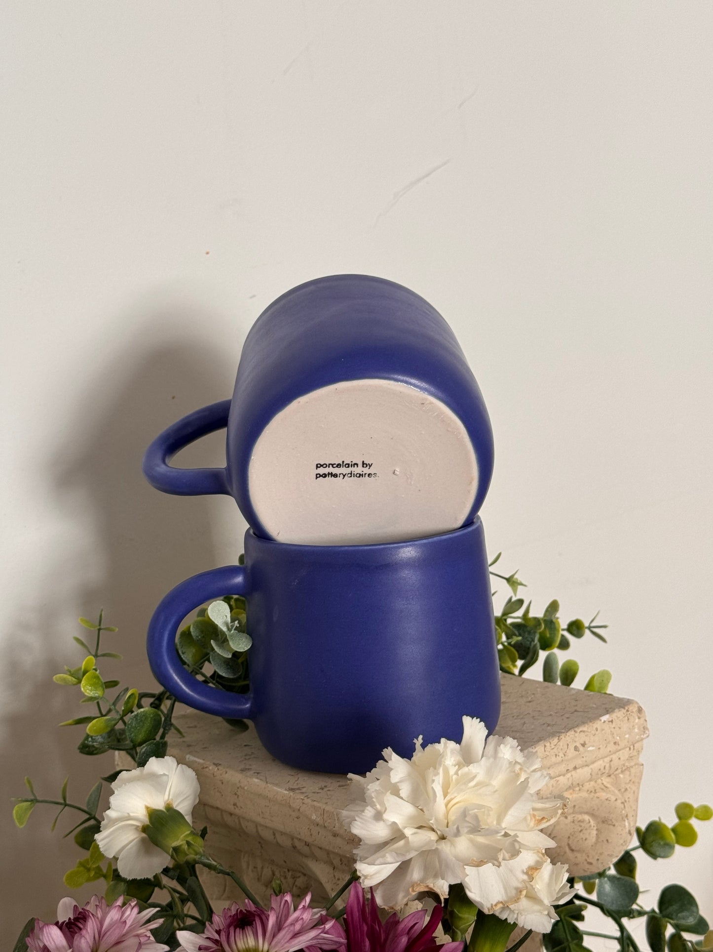 Satin Cobalt porcelain mugs